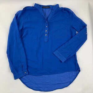Zanzea Womens Blouse Long Sleeves Sheer Blue XXXL